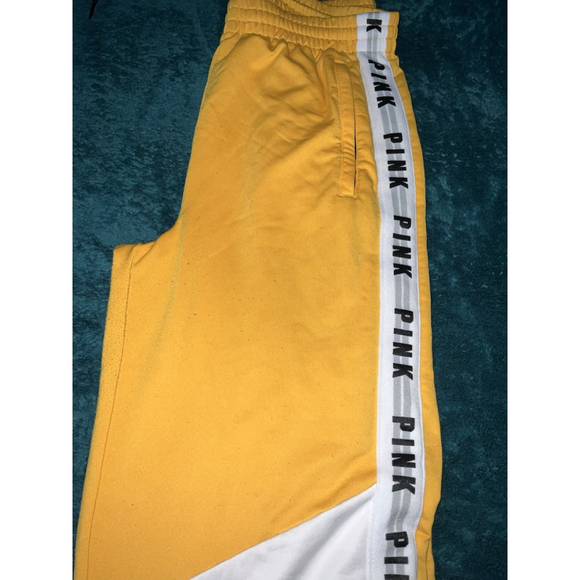 PINK Victoria’s Secret Jogger Sweatpants Yellow Women’s Medium Stretch Y2K - Picture 3 of 12